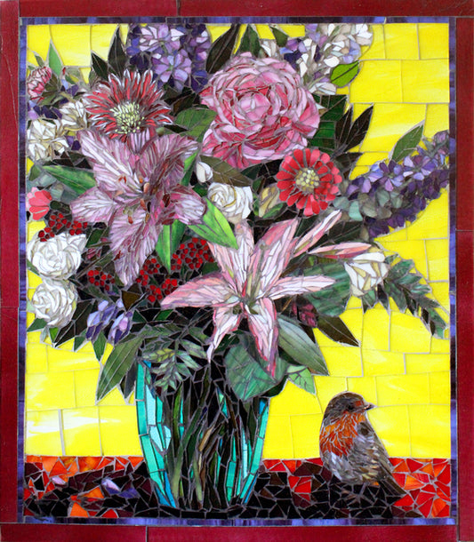 Robin With Lilies Mosaic